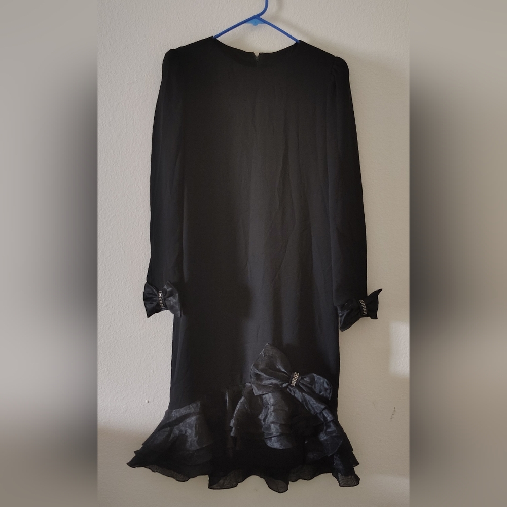 Black Ruffled‎ Tie Front Sheath Dress Vintage